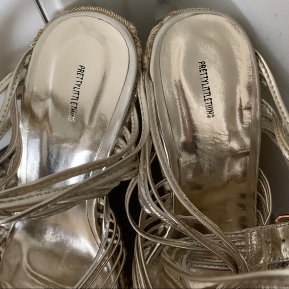 PrettyLittleThing Shoes | Nwot Pretty Little Thing Gold Wrap Espadrile Wedge | Poshmark